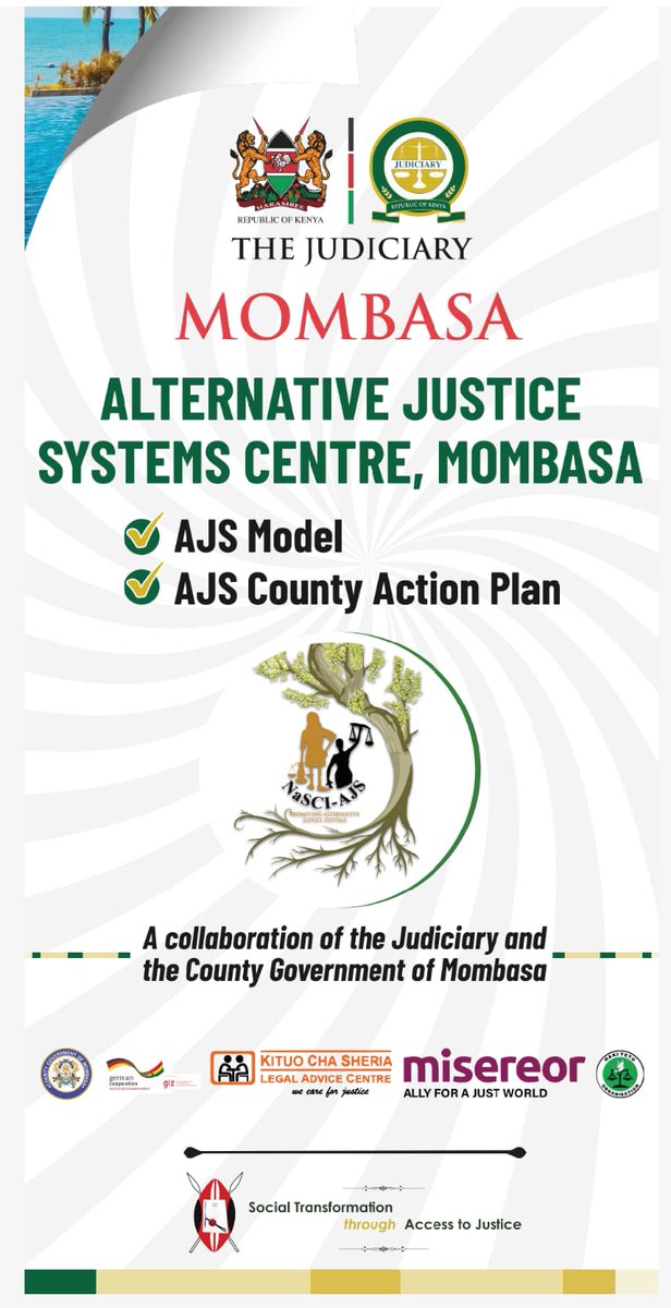 We are honored to join the <a href="/Kenyajudiciary/">The Judiciary Kenya</a>  &amp; <a href="/MombasaCountyKe/">Mombasa County</a>  in launching the Alternative Justice Systems (AJS) County Action Plan, Mombasa  Treasury Square |  2:00PM A milestone for social transformation through access to justice.