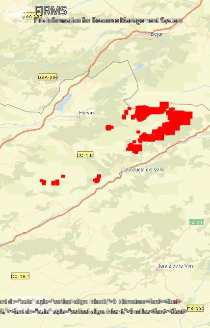 ticteckap's tweet photo. @jcyl @NASA_es @VOSTextremadura @PLANINFOEX @JuntaEx112 ⚠️ #IFJarilla continúa su camino en el Flanco Norte, 🔴#Candelario en @jcyl.
📸18/08 Perímetro tomando puntos calientes de la tarde.
📸19/08 13:40h FIRMS @NASA_es 🔥#IIFF se observan reactivaciones 🔴#Tornavacas
🔴#ValledelJerte 🟠Pdte.🔥Flanco Sur. 
@VOSTextremadura @JuntaEx112 https://t.co/0r3hFSJVsy