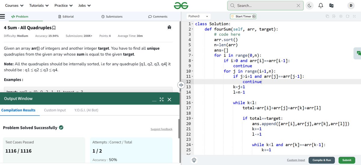 devanshu_siwach's tweet image. DAY-71 Today, I solved the All Quadruples Sum in an Array whose sum equals the given target problem.
#letsconnect #pythonlearning #django #BackEndDeveloper #CommunitySupport #DSA
