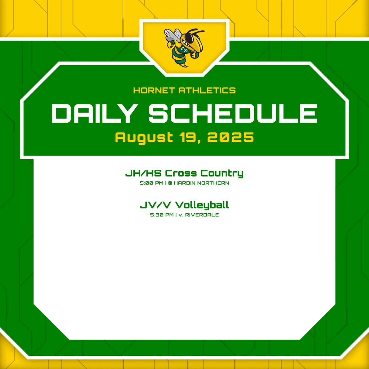 Cross country opens the season at Hardin Northern this evening and volleyball tips off the home portion of their schedule against Riverdale tonight!