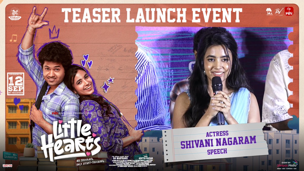 Vamsi Nandipati Entertainments (@vne_offl) on Twitter photo Watch Actress #ShivaniNagaram Speech @ #LittleHearts Teaser Launch Event!💖
▶️youtu.be/LfLCDZciWKw
Event By <a href="/shreyasgroup/">Shreyas Media</a>✌️
#LittleHeartsOnSep12th
<a href="/etvwin/">ETV Win</a> <a href="/marthandsai/">Sai Marthand</a> #AdityaHasan @mouli_talks <a href="/shivani_nagaram/">Shivani Nagaram</a> <a href="/TheBunnyVas/">Bunny Vas</a> <a href="/connect2vamsi/">Vamsi Nandipati</a> Watch Actress #ShivaniNagaram Speech @ #LittleHearts Teaser Launch Event!💖
▶️youtu.be/LfLCDZciWKw
Event By <a href="/shreyasgroup/">Shreyas Media</a>✌️
#LittleHeartsOnSep12th
<a href="/etvwin/">ETV Win</a> <a href="/marthandsai/">Sai Marthand</a> #AdityaHasan @mouli_talks <a href="/shivani_nagaram/">Shivani Nagaram</a> <a href="/TheBunnyVas/">Bunny Vas</a> <a href="/connect2vamsi/">Vamsi Nandipati</a>