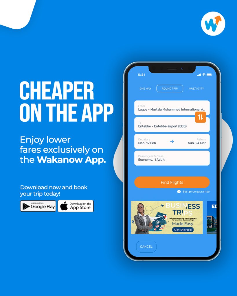 Cheaper On The App! 

Enjoy lower fares when you book your flight on the Wakanow App. 

Download the app now on the Google Play store or Apple App Store

Let's Go!

#Wakanowapp #ComeAlive