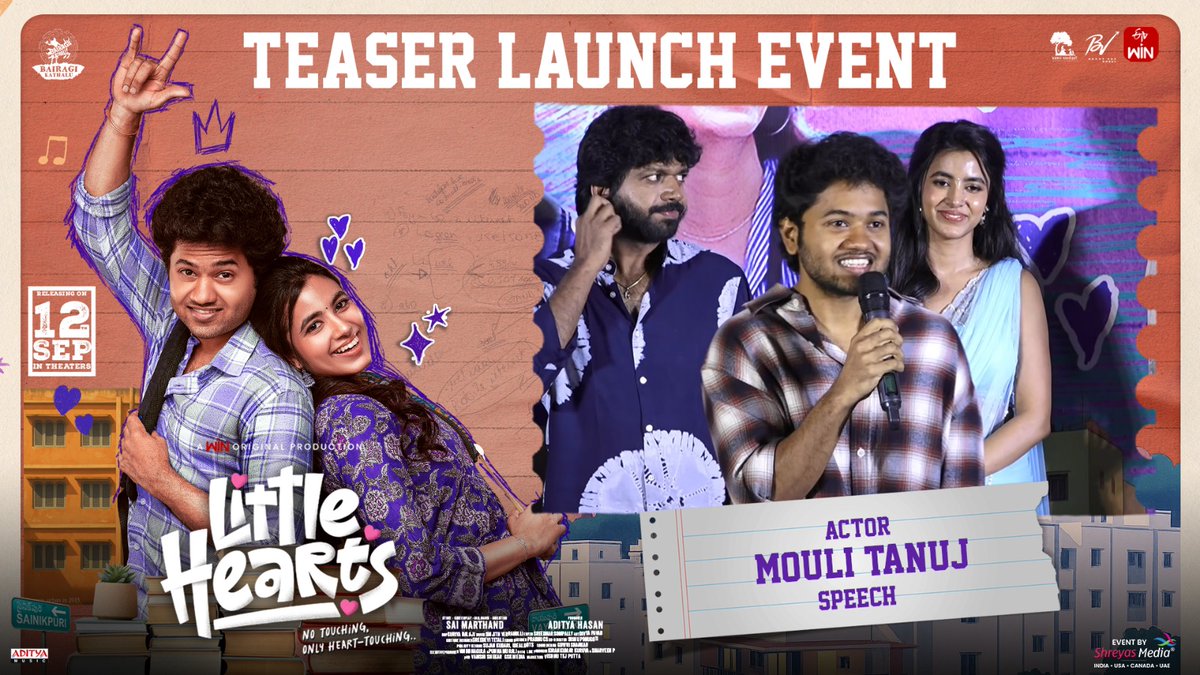 Vamsi Nandipati Entertainments (@vne_offl) on Twitter photo Watch Actor #MouliTanujPrashanth Speech @ #LittleHearts Teaser Launch Event!💖
▶️youtu.be/CCaZJrrdJdI
Event By <a href="/shreyasgroup/">Shreyas Media</a>✌️
#LittleHeartsOnSep12th
<a href="/etvwin/">ETV Win</a> <a href="/marthandsai/">Sai Marthand</a> #AdityaHasan @mouli_talks <a href="/shivani_nagaram/">Shivani Nagaram</a> <a href="/TheBunnyVas/">Bunny Vas</a> <a href="/connect2vamsi/">Vamsi Nandipati</a> <a href="/VNE_Offl/">Vamsi Nandipati Entertainments</a> <a href="/krishna_kri/">saikrishna koinni</a> Watch Actor #MouliTanujPrashanth Speech @ #LittleHearts Teaser Launch Event!💖
▶️youtu.be/CCaZJrrdJdI
Event By <a href="/shreyasgroup/">Shreyas Media</a>✌️
#LittleHeartsOnSep12th
<a href="/etvwin/">ETV Win</a> <a href="/marthandsai/">Sai Marthand</a> #AdityaHasan @mouli_talks <a href="/shivani_nagaram/">Shivani Nagaram</a> <a href="/TheBunnyVas/">Bunny Vas</a> <a href="/connect2vamsi/">Vamsi Nandipati</a> <a href="/VNE_Offl/">Vamsi Nandipati Entertainments</a> <a href="/krishna_kri/">saikrishna koinni</a>