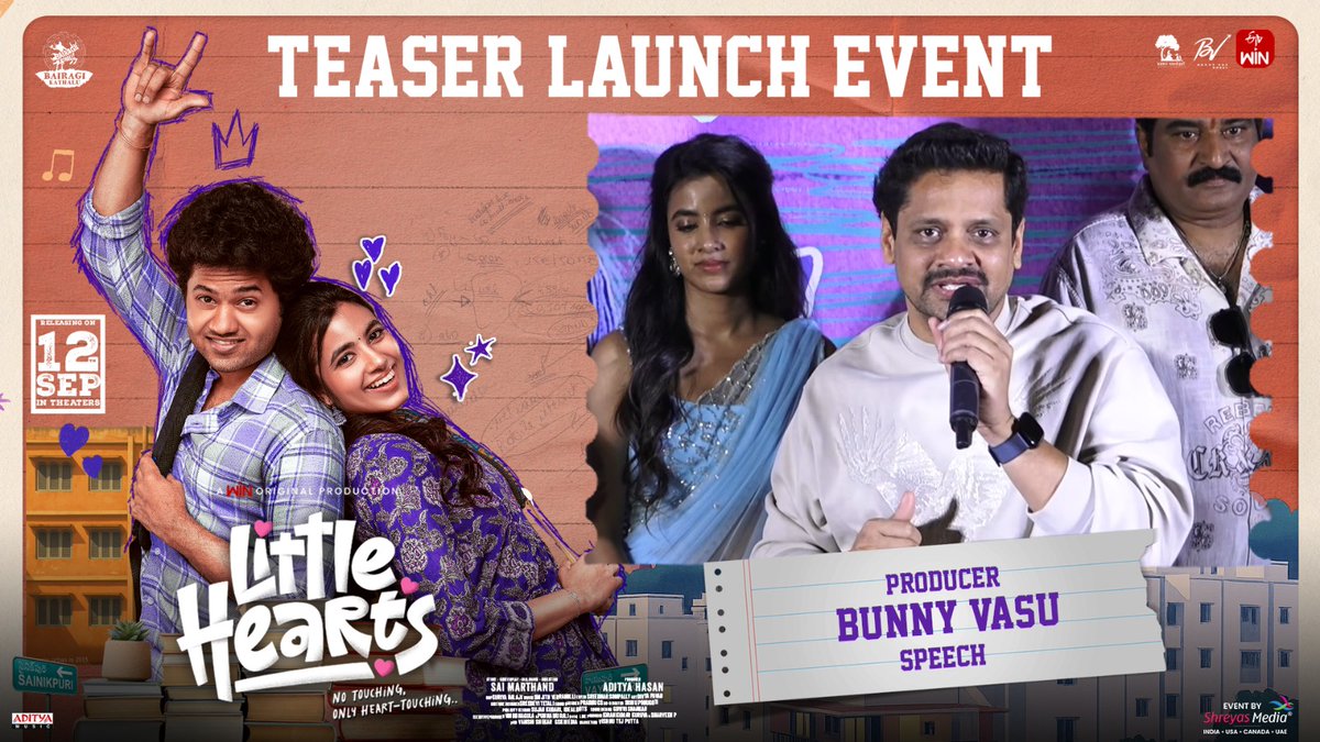 Vamsi Nandipati Entertainments (@vne_offl) on Twitter photo "Ee cinema mimalni navvinchadm lo asala fail avvadhu"
Watch Producer #BunnyVasu Speech @ #LittleHearts Teaser Launch Event!💖
▶️youtu.be/2H8AP5kBLko
Event By <a href="/shreyasgroup/">Shreyas Media</a>✌️
#LittleHeartsOnSep12th
<a href="/etvwin/">ETV Win</a> <a href="/marthandsai/">Sai Marthand</a> #AdityaHasan @mouli_talks <a href="/shivani_nagaram/">Shivani Nagaram</a> "Ee cinema mimalni navvinchadm lo asala fail avvadhu"
Watch Producer #BunnyVasu Speech @ #LittleHearts Teaser Launch Event!💖
▶️youtu.be/2H8AP5kBLko
Event By <a href="/shreyasgroup/">Shreyas Media</a>✌️
#LittleHeartsOnSep12th
<a href="/etvwin/">ETV Win</a> <a href="/marthandsai/">Sai Marthand</a> #AdityaHasan @mouli_talks <a href="/shivani_nagaram/">Shivani Nagaram</a>
