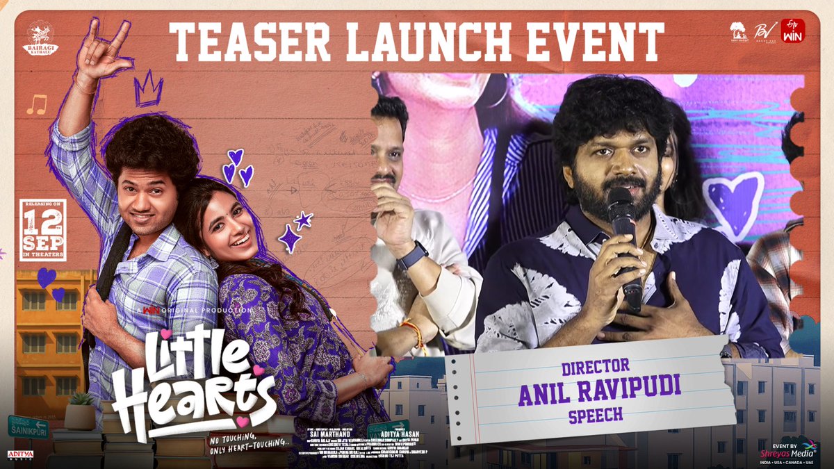 Vamsi Nandipati Entertainments (@vne_offl) on Twitter photo Watch Director #AnilRavipudi Speech @ #LittleHearts Teaser Launch Event!💖
▶️youtu.be/AcPt_8qP6OI
Event By <a href="/shreyasgroup/">Shreyas Media</a>✌️
#LittleHeartsOnSep12th
<a href="/etvwin/">ETV Win</a> <a href="/marthandsai/">Sai Marthand</a> #AdityaHasan @mouli_talks <a href="/shivani_nagaram/">Shivani Nagaram</a> <a href="/TheBunnyVas/">Bunny Vas</a> <a href="/connect2vamsi/">Vamsi Nandipati</a> <a href="/VNE_Offl/">Vamsi Nandipati Entertainments</a> <a href="/krishna_kri/">saikrishna koinni</a> Watch Director #AnilRavipudi Speech @ #LittleHearts Teaser Launch Event!💖
▶️youtu.be/AcPt_8qP6OI
Event By <a href="/shreyasgroup/">Shreyas Media</a>✌️
#LittleHeartsOnSep12th
<a href="/etvwin/">ETV Win</a> <a href="/marthandsai/">Sai Marthand</a> #AdityaHasan @mouli_talks <a href="/shivani_nagaram/">Shivani Nagaram</a> <a href="/TheBunnyVas/">Bunny Vas</a> <a href="/connect2vamsi/">Vamsi Nandipati</a> <a href="/VNE_Offl/">Vamsi Nandipati Entertainments</a> <a href="/krishna_kri/">saikrishna koinni</a>