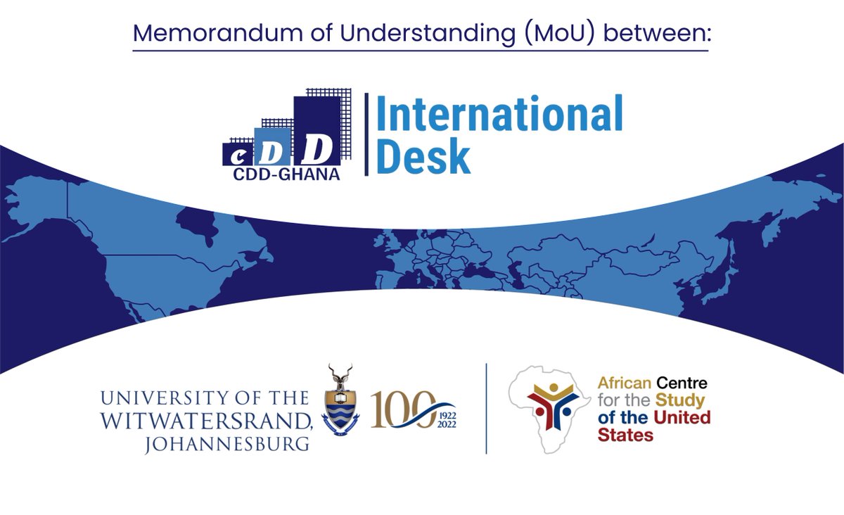 CDD-Ghana (@cddgha) on Twitter photo We are excited to announce that the CDD-Ghana International Desk and the African Center for the Study of the United States (<a href="/ACSUS15/">The African Centre for the Study of the US</a>) at the University of the Witwatersrand (<a href="/WitsUniversity/">Wits University</a>), Johannesburg, have signed a Memorandum of Understanding (MoU) as part of the Desk’s We are excited to announce that the CDD-Ghana International Desk and the African Center for the Study of the United States (<a href="/ACSUS15/">The African Centre for the Study of the US</a>) at the University of the Witwatersrand (<a href="/WitsUniversity/">Wits University</a>), Johannesburg, have signed a Memorandum of Understanding (MoU) as part of the Desk’s