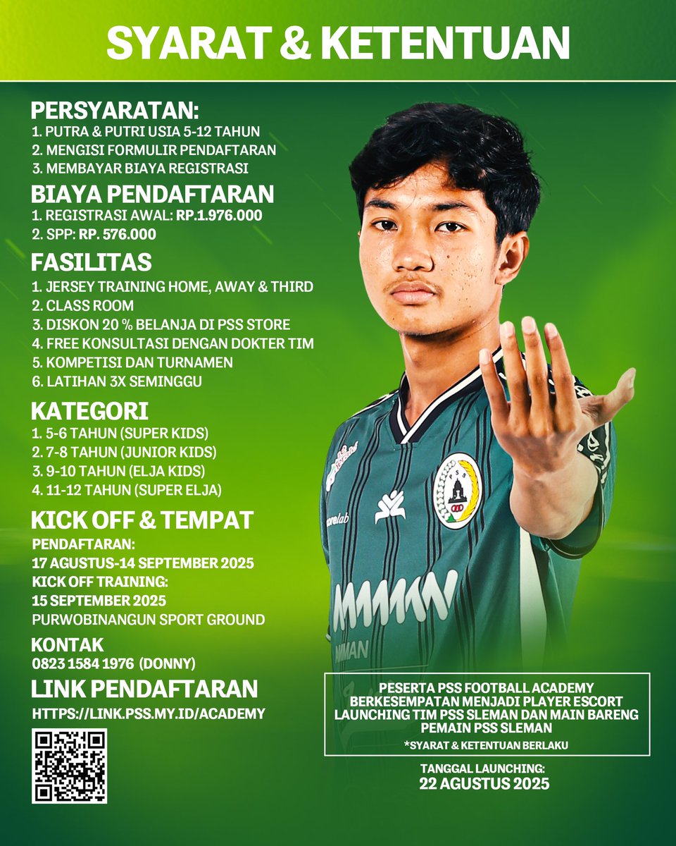 PSS_Development's tweet image. Ayo! Kenalkan sepakbola sejak usia belia! 💚
PSS Sleman Football Academy membuka kesempatan bagi putra-putri Anda untuk bermain dan belajar sepak bola sejak usia belia. 
Selengkapnya, silakan simak info berikut ini! 🦅
#PSS #PSSDevelopment