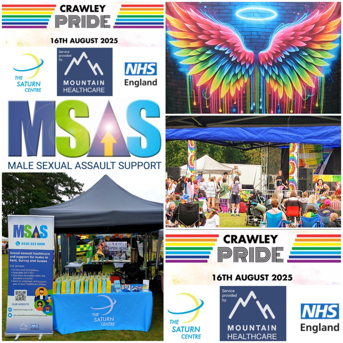 TheSaturnCentre's tweet photo. What a great day again it was at Crawley PRIDE 2025 this year! Raising awareness and supporting people @MountHealth https://t.co/fPmLZCiS0w