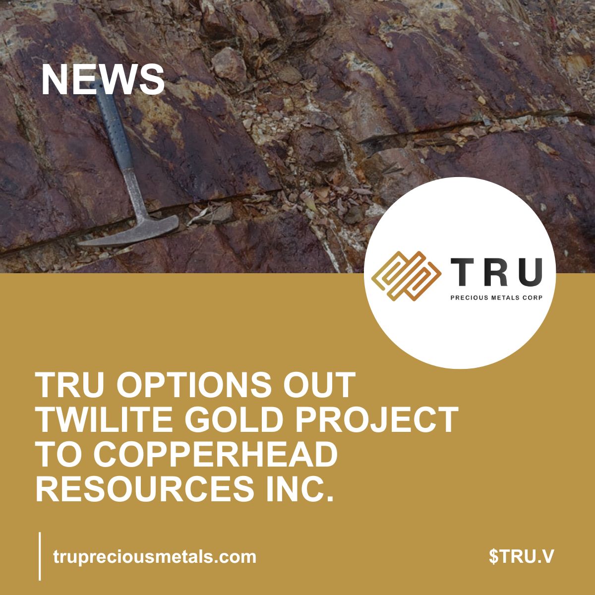 MetalsTru's tweet photo. $TRU.V News - TRU Options out Twilite Gold Project to Copperhead Resources Inc.
Find out more: https://t.co/poQRCd2m6b #TSXV #TRU #miningnews #smallcaps #goldnews https://t.co/Pu6yPwuelm