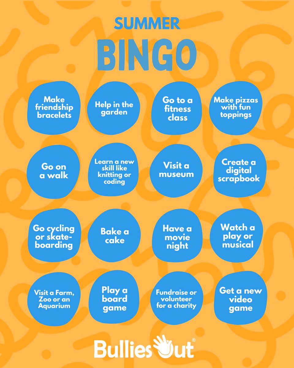 BulliesOut's tweet image. 🎯Summer Bingo Challenge!

If you’re looking to tick off something meaningful for summer and beyond, check out our Youth Ambassador Programme ▶️bulliesout.com/youth-ambassad…

#summer #activities #activitiesforkids #bingo #bulliesout #youthambassador