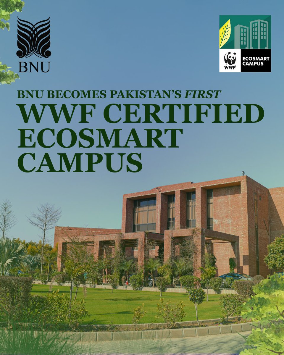 Moeed W. Yusuf (@yusufmoeed) on Twitter photo Honored to announce that <a href="/BNULahore/">Beaconhouse National University (BNU)</a> is the first-ever university in Pakistan to be certified as a Green Campus. After pursuing this journey in earnest, <a href="/WWFPak/">WWF-Pakistan</a> has certified us as an EcoSmart Campus.
I have always promised social impact and societal transformation coming from Honored to announce that <a href="/BNULahore/">Beaconhouse National University (BNU)</a> is the first-ever university in Pakistan to be certified as a Green Campus. After pursuing this journey in earnest, <a href="/WWFPak/">WWF-Pakistan</a> has certified us as an EcoSmart Campus.
I have always promised social impact and societal transformation coming from