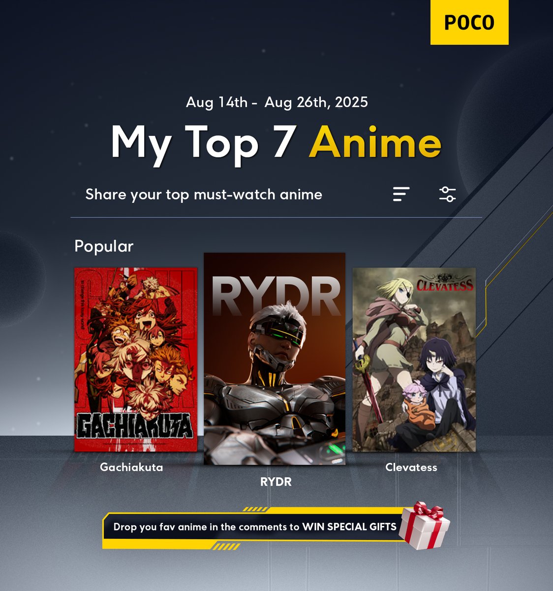 Hey Anime Lovers!
POCO is 7 and we’re celebrating with an EPIC anime challenge! 
👇
Make a post on your Top 7 must-watch anime
Use the hashtag #POCOAnime7
Tag <a href="/PocoNigeria/">POCO Nigeria</a> &amp; 3 friends to join the fun and win a POCO C61 smartphone 🎁
Ready? GO! 
#POCOCarnival #AnimeTop #POCOAnime7