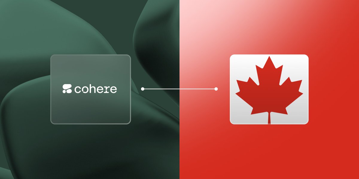 cohere's tweet image. We’re proud to deepen our partnership with the Canadian government to enhance public services with secure, sovereign AI technology. 🇨🇦