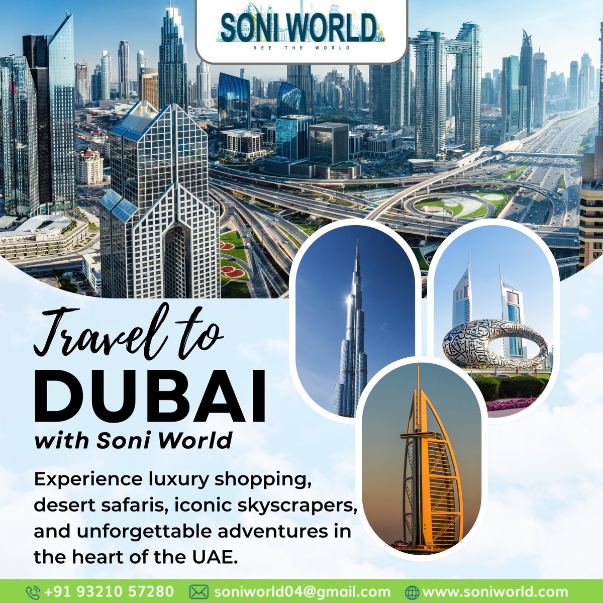 SoniWorld1's tweet photo. 🌟✈️ Travel to Dubai with Soni World!
Discover the city of dreams – where luxury shopping meets desert safaris, futuristic skyscrapers, and unforgettable adventures. 🏙️✨

#TravelDubai #DubaiAdventures #LuxuryTravel #DubaiTrip #ExploreUAE #DubaiTourism #TravelWithSoniWorld https://t.co/MxmAooKFwb