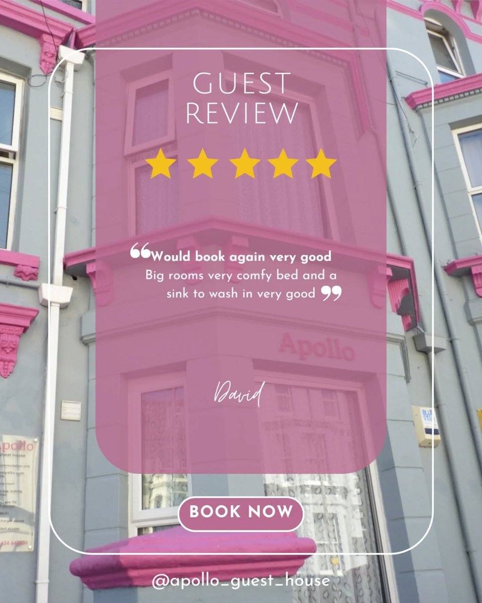 The_Apollo_GH's tweet photo. Testimonial Tuesday 
9/10 reviews!
This week's guest feedback made us smile. Guests loved how warm, comfortable and quiet The Apollo Guest House is - with plenty of complimentary tea, coffee, juice and biscuits. 
#review #guestreview #hastingsguesthouse #weekendaway https://t.co/pCAJg0QAJU