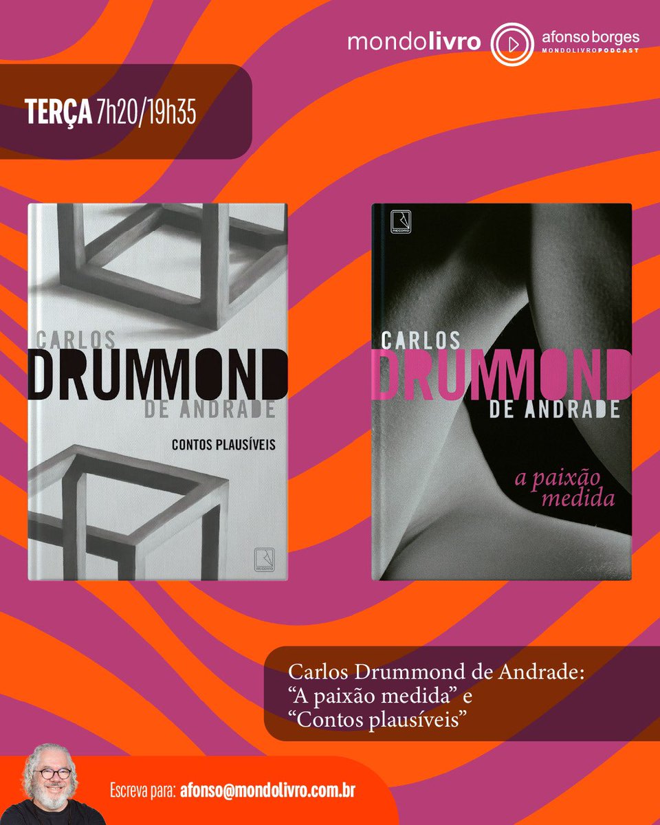 Mondolivro Podcast (@mondolivro) on Twitter photo Hoje, <a href="/afonsoborges/">Afonso Borges</a> fala sobre as novas edições dos livros "A paixão medida” e “Contos plausíveis”, de Carlos Drummond de Andrade, pela <a href="/editorarecord/">Grupo Editorial Record</a>. O primeiro reúne poemas e prosas, e o segundo é formado por pequenos textos irônicos e bem humorados: bit.ly/4mr3PfM Hoje, <a href="/afonsoborges/">Afonso Borges</a> fala sobre as novas edições dos livros "A paixão medida” e “Contos plausíveis”, de Carlos Drummond de Andrade, pela <a href="/editorarecord/">Grupo Editorial Record</a>. O primeiro reúne poemas e prosas, e o segundo é formado por pequenos textos irônicos e bem humorados: bit.ly/4mr3PfM