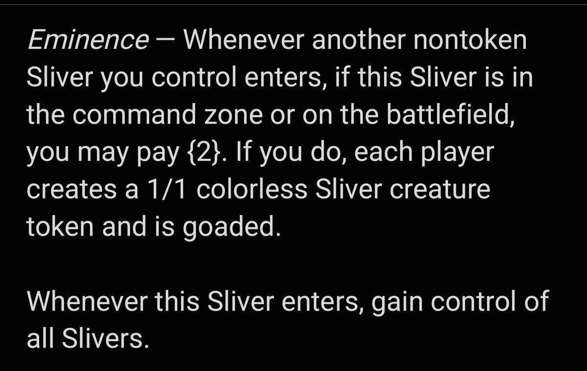 the5thStack's tweet image. What's an apt name and mana value for this legendary sliver with this Eminence ability?

#MTG