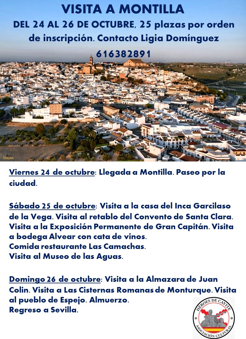 En #CÓRDOBA-MONTILLA
🗓️  24 AL 26 OCTUBRE
🕰️ Ver programa.
Visitas guiadas por la ciudad y lugares emblemáticos, como la casa del Inca Garcilaso y la exposición del Gran Capitán, entre otras de gran interés.
Contactar Ligia Domínguez 616382891
📍share.google/KJjoAB7NVZHi7y…