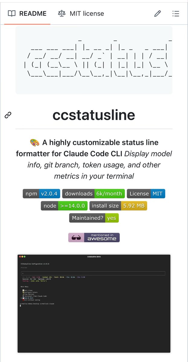 iannuttall's tweet image. Claude Code status line formatter to show model info, git branch, tokens in and out, context window status, session timer, and more.

I built my own but this is very easy to use and set up!

Link below