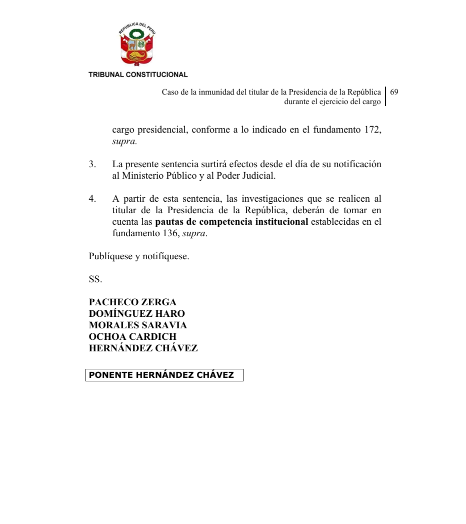 #Urgente: Tribunal Constitucional ordena suspender las investigaciones contra la presidenta Dina #Boluarte y reanudarlas cuando termine su periodo presidencial.  Este es el fallo que delimita los alcances de las investigaciones contra los presidentes en ejercicio.

Documento: