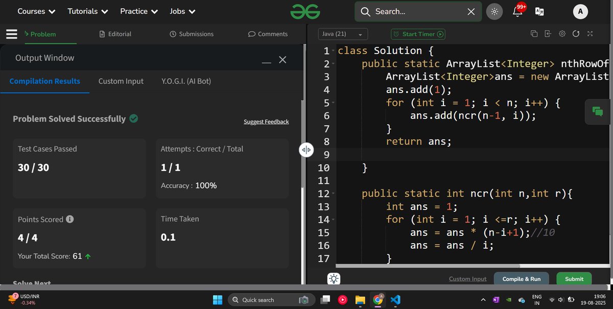 ankitpatel_og's tweet image. Day 3 / 100 Days
✅ Majority Element I & II
✅ Learned Moore Voting Algo
✅ Explored Pascal’s Triangle
🔥 Loving the DSA journey
#100DaysOfCode #DSA #StriversSheet