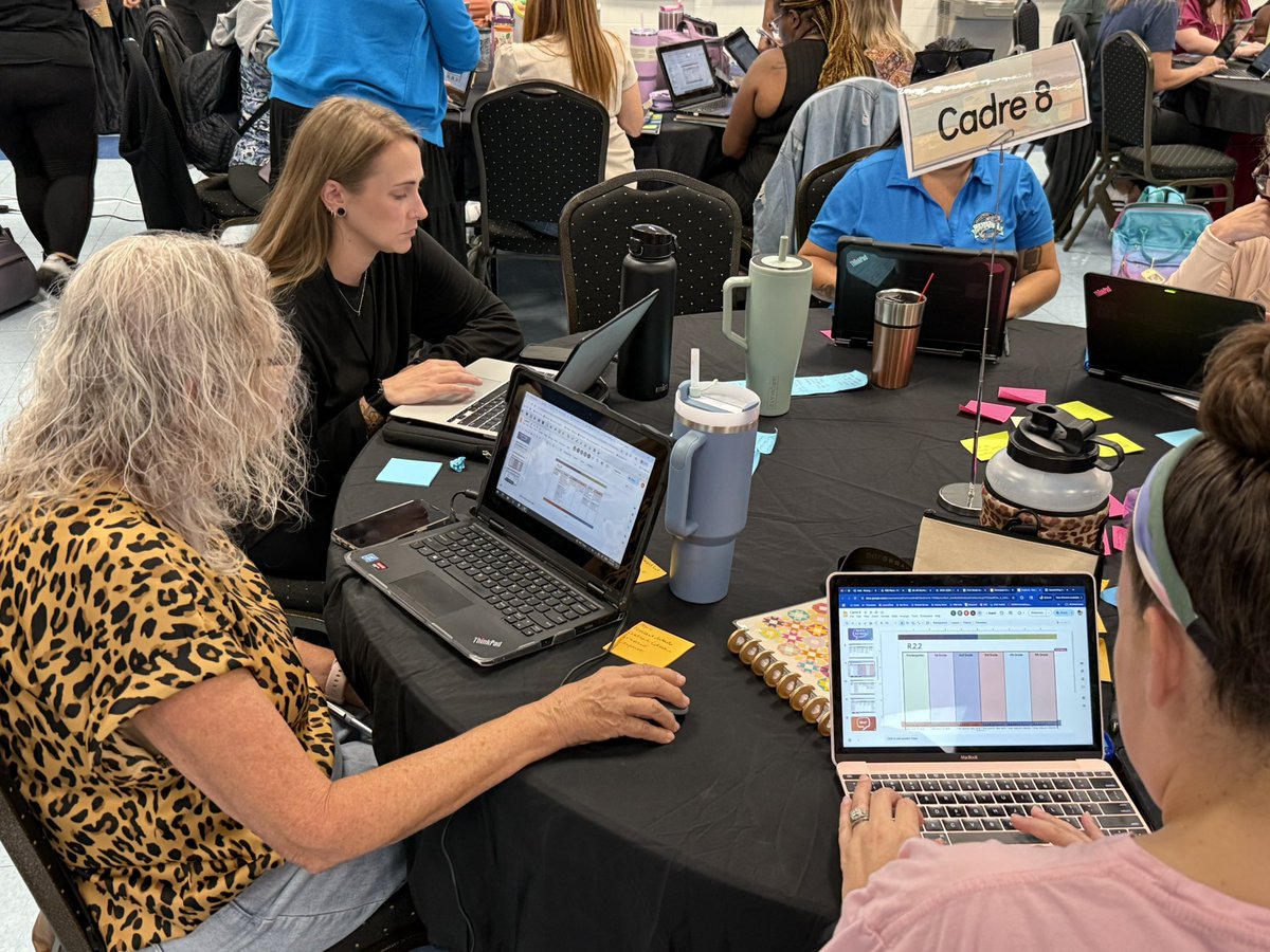 Cadre 8 ELA Coaches taking a deep dive into standards and the progression from K-5 while identifying key vocabulary and activities that can be used to teach the standard. 💛❤️
