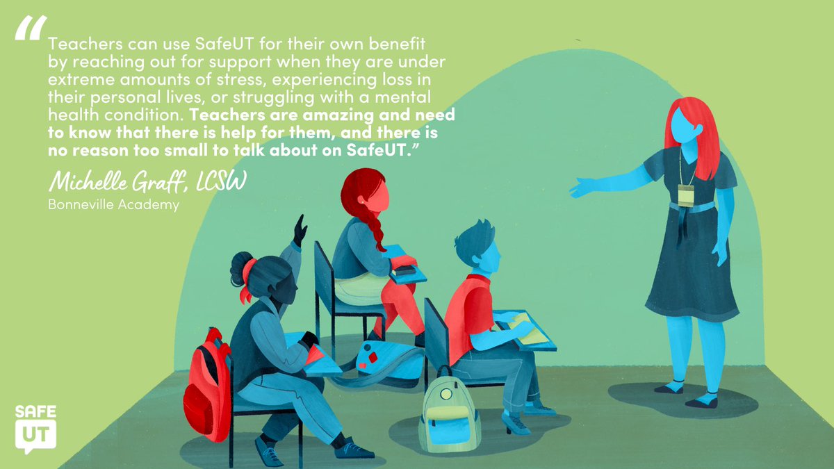 Being an educator isn’t always easy. SafeUT counselors are available to help 24/7, whether you want to talk through a challenge your student is facing or need a listening ear for your own 💙
 
Visit SafeUT.org to chat with licensed counselors or download the app.
