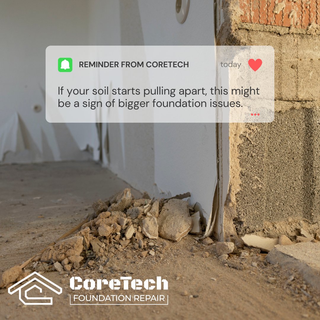 CoreTechFRHTX's tweet image. 🕳️DIY Tip: Walk your home’s perimeter and check where the soil meets the slab.
👀If you see gaps wider than a quarter, your soil may be pulling away—and that spells trouble for your foundation.
🔧Catch it early. Call us for a free evaluation. zurl.co/71ZdB
#CoreTech