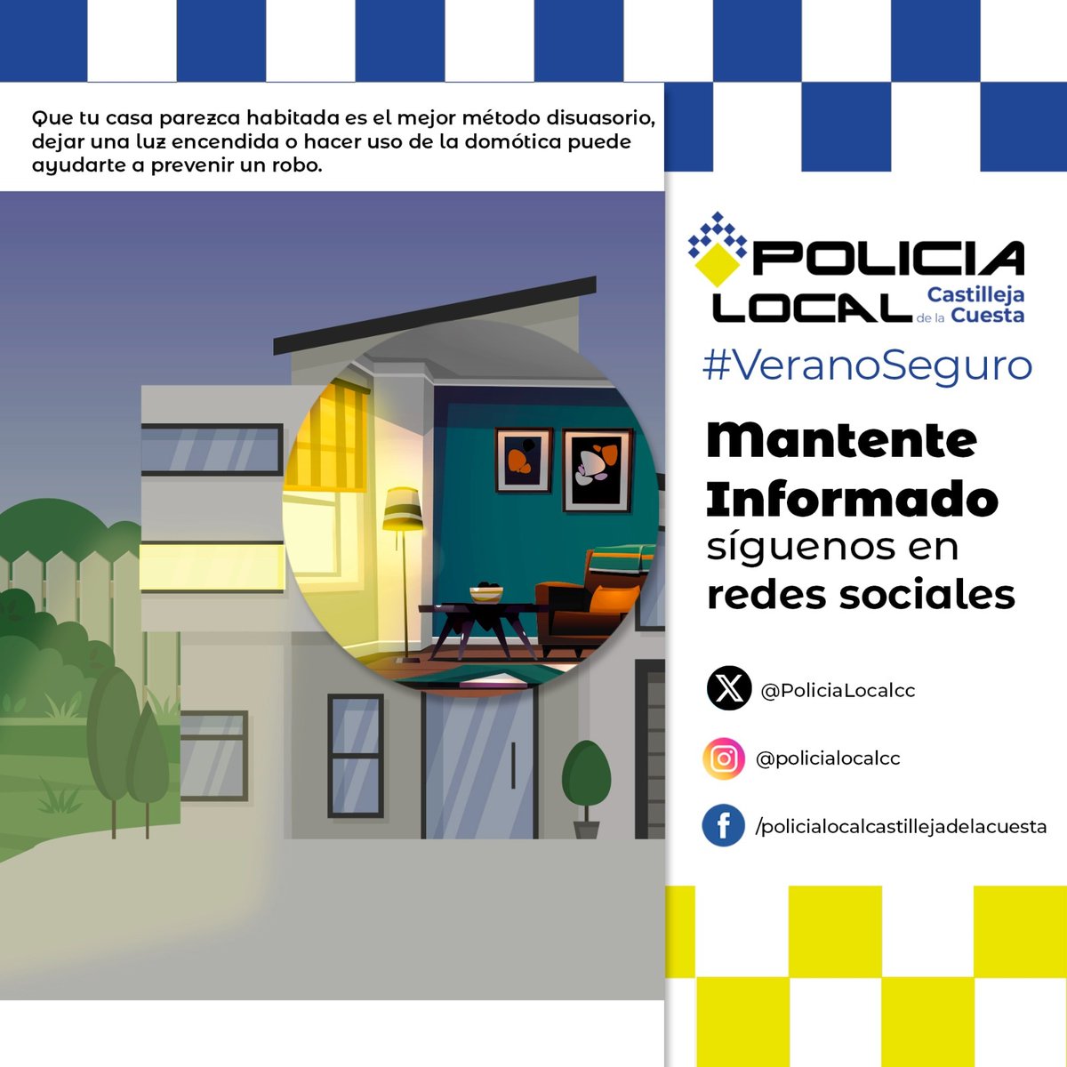 No se lo pongas fácil a #ElCacoPaco👤 y sus 👥👥 amig@s, estan al loro👁
Si te vas de #vacaciones, no le des pistas, si la casa parece habitada, mejor, se recomienda la instalación de domotica (sistemas control remoto) luces y ventanas.
#VeranoSeguro #19agosto
#PoliciaCastilleja