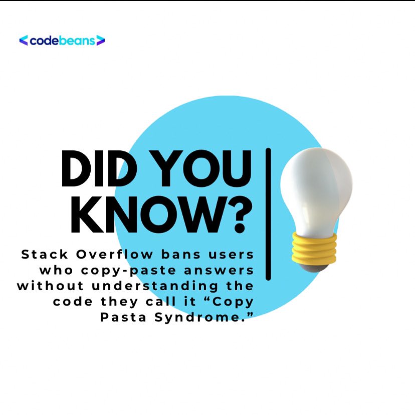 _codebeans's tweet image. Did you know? On Stack Overflow, users who copy-paste code without understanding it risk getting banned. This practice is humorously called “Copy Pasta Syndrome”
#CodeTips #StackOverflow #CopyPastaSyndrome #CodingLife #CodeSmart #DevelopersLife #TechFacts #ProgrammingTips