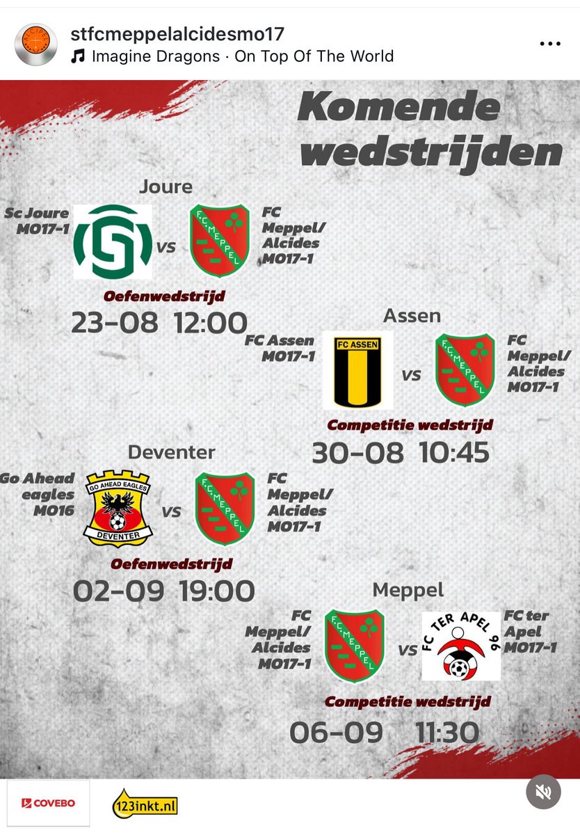 Een overzicht van de komende wedstrijden van FC Meppel/Alcides MO17-1