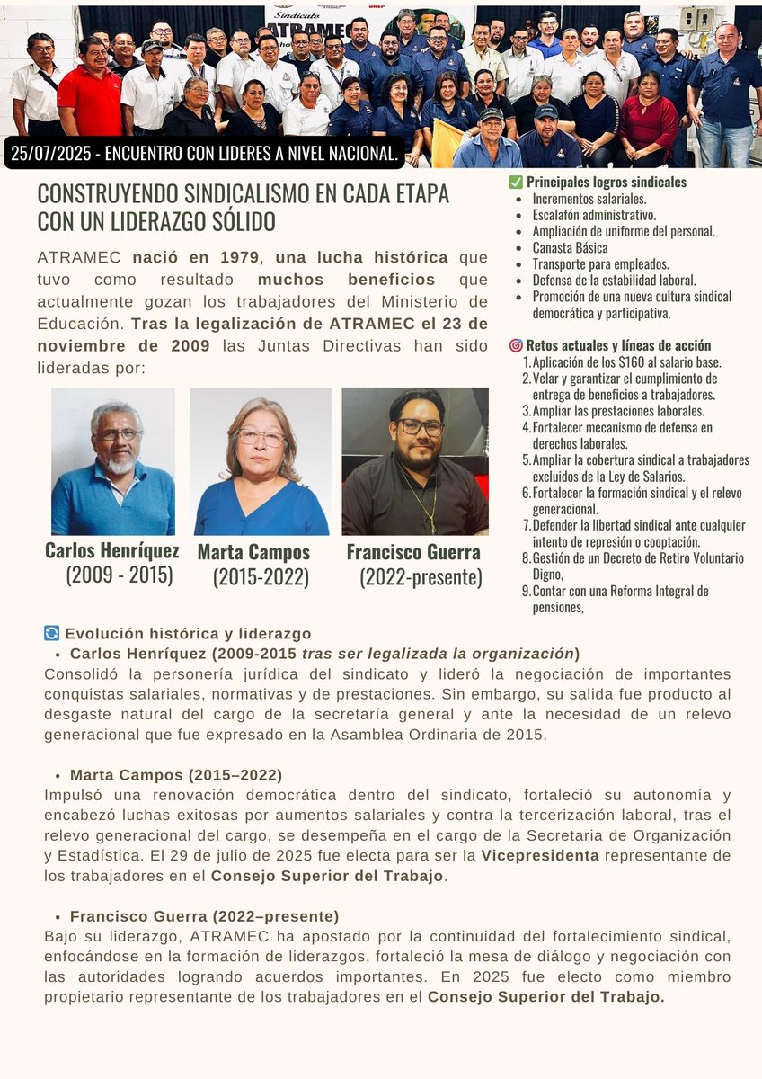 ¿Qué es ATRAMEC?, En 1979 un grupo de trabajadores administrativos y técnicos se unieron por un objetivo en común: Velar por los derechos laborales de los empleados que estaban siendo invisibilizados por el Magisterio.

Este año cumplimos 46 años de fundación, en la cual han