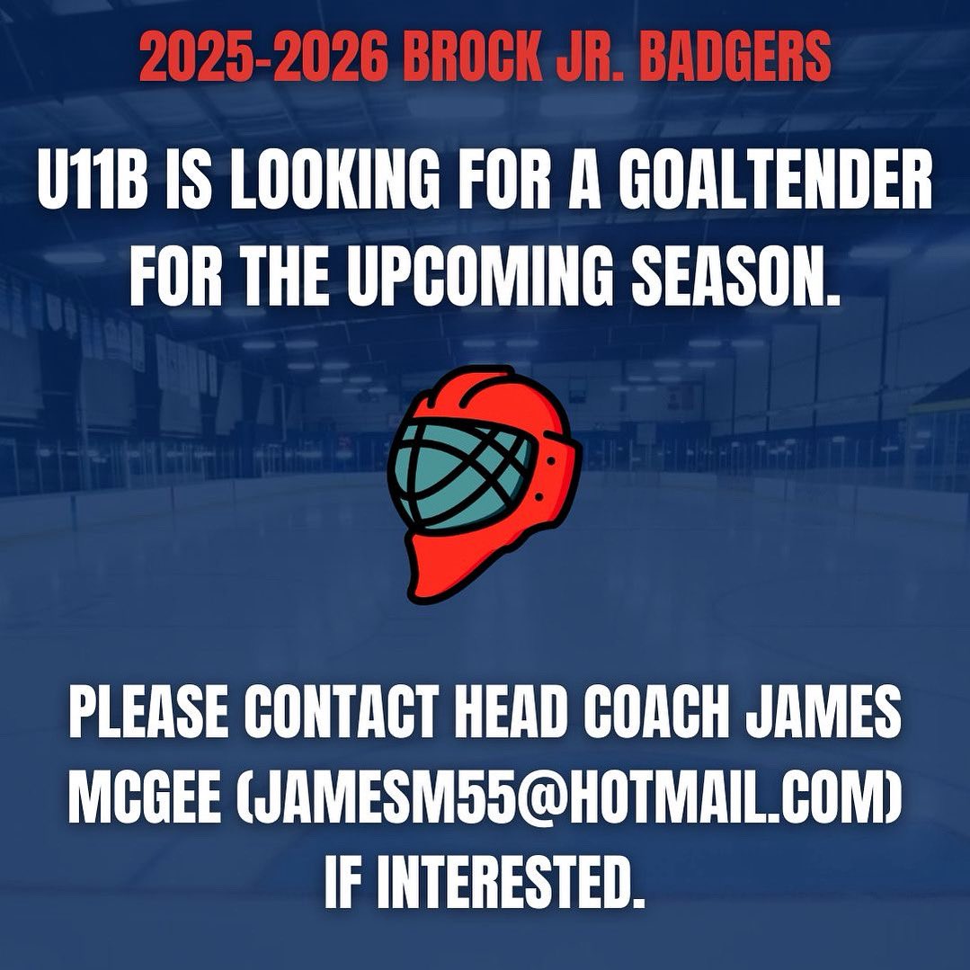 U11B is looking for a goaltender for the upcoming season! 

If you are interested, please contact Head Coach James McGee (jamesm55@hotmail.com).