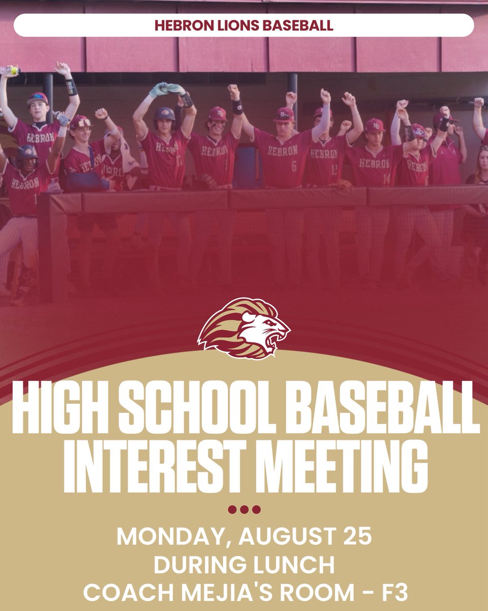 If you’re interested in trying out for the 2026 high school ⚾️ program… be at this meeting👊🏼

Grab your lunch and head to Coach Mejia’s room (F3). 
<a href="/hcaathletic/">HCA Athletics</a>