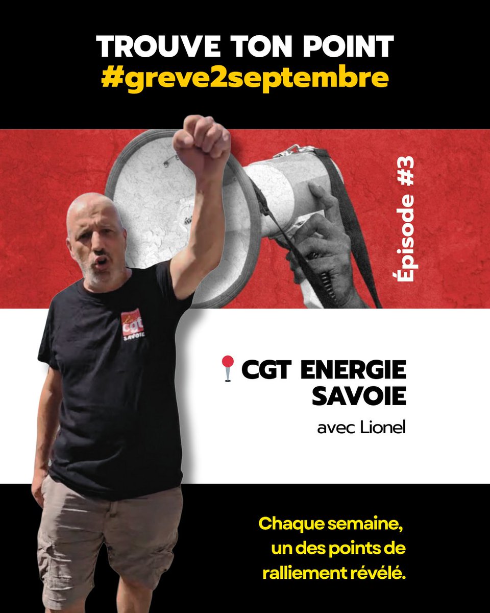 🎬 Grève des agents IEG le 2 septembre 
TROUVE TON POINT - EPISODE 3
📍CGT Energie Savoie, avec Lionel

On se mobilise ! Partout en France et dans les DROM-TOM 
Chaque semaine jusqu’au 2 septembre : un point révélé, à suivre sur instragram : instagram.com/reel/DNi11EqIt…