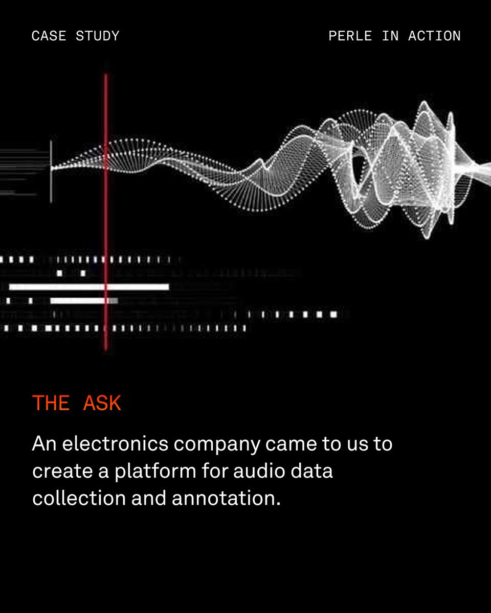 Meet_Perle's tweet image. A client recently came to us for help advancing their AI model capabilities with audio data. Our platform provided a workflow to collect and annotate that audio data. 

We delivered high volume, enriched audio data, ahead of schedule — 14,550 audio samples in total.

Each sample…