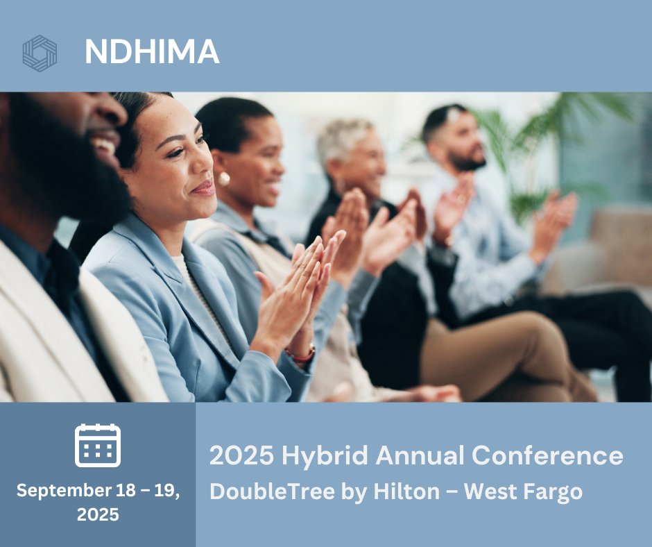 NDHIMACSA's tweet photo. It is time for the 2025 NDHIMA Annual Conference!!! We have a great agenda and will be offering a virtual package this year. We hope to see you there. Learn more at https://t.co/QyGFJVPcEb. https://t.co/n5Gyip4nli