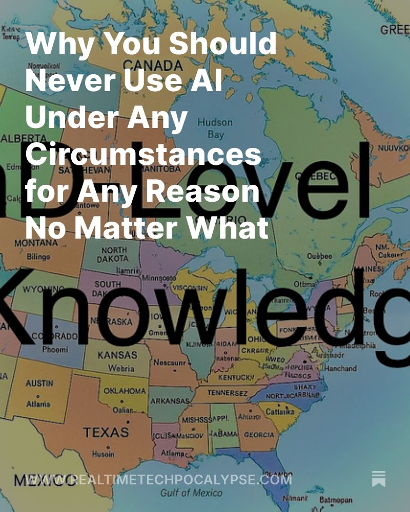 New piece for the Realtime Techpocalypse Newsletter! STOP DOOMSCROLLING ABOUT AI AND JUST READ THIS: I compile the worst and funniest news about AI from the past week or so. No, we are not on the verge of the Singularity. And yes, AI is making just about everything WORSE. Link👇