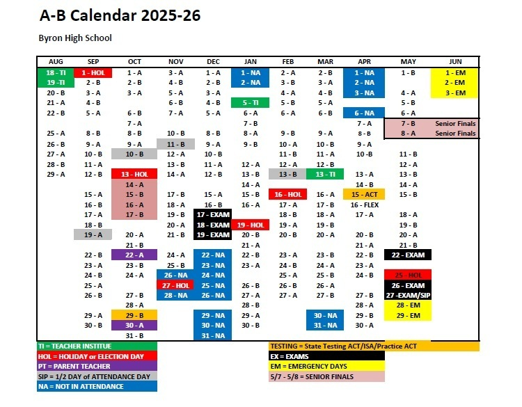 Welcome Back!!  Please look over the First two days of school schedule, Bell Schedule, and the A-B Calendar.
