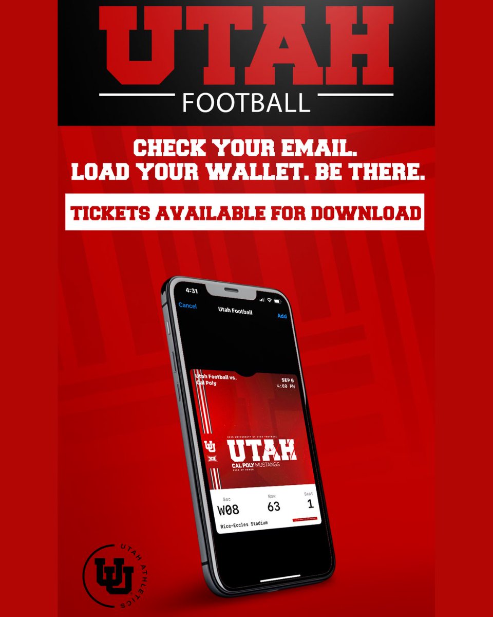 Your season starts in your inbox. 📧 Utah Football season ticket holders — check your email for ticket details and visit our Digital Ticket Guide: utahtickets.com/digital-ticket…