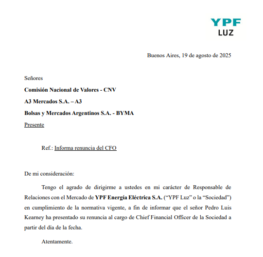 #YPF Luz Renuncia CFO