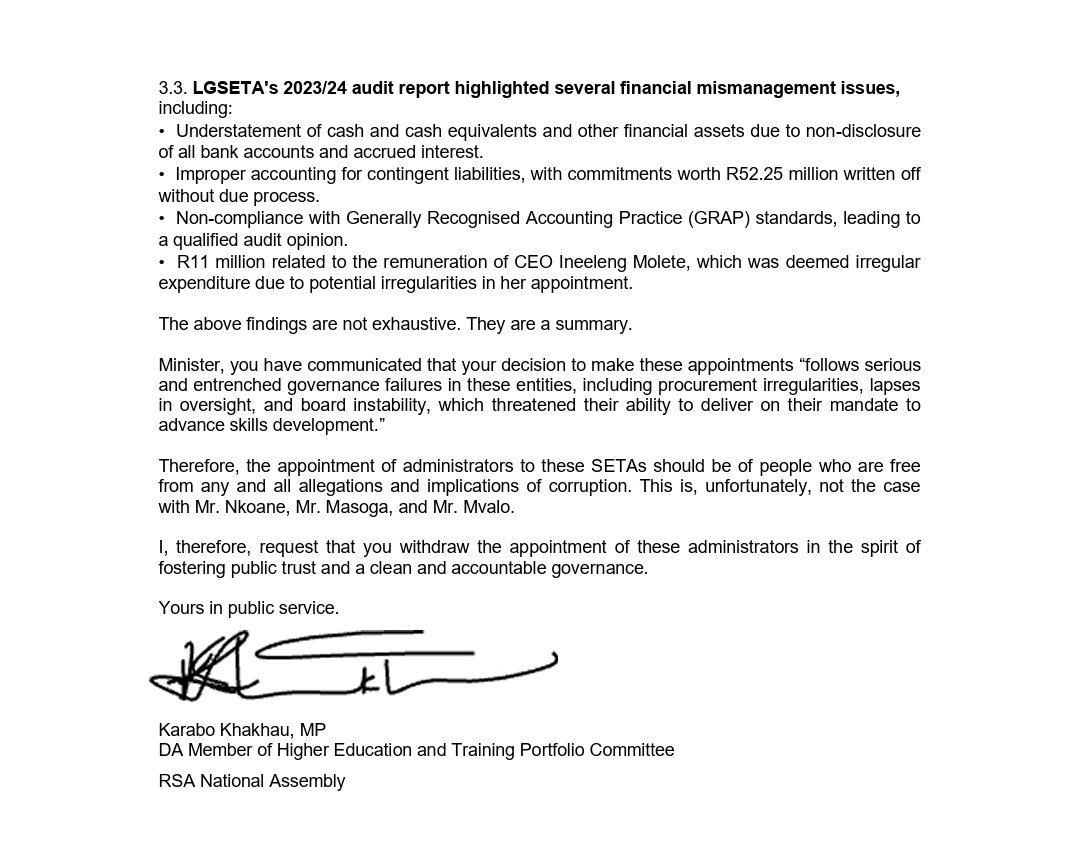 🇿🇦 Higher Education Minister Buti Manamela Appoints R800-Million Corruption Implicated ANC cadres as SETA "Administrators." I wrote to him.  Here's my letter below