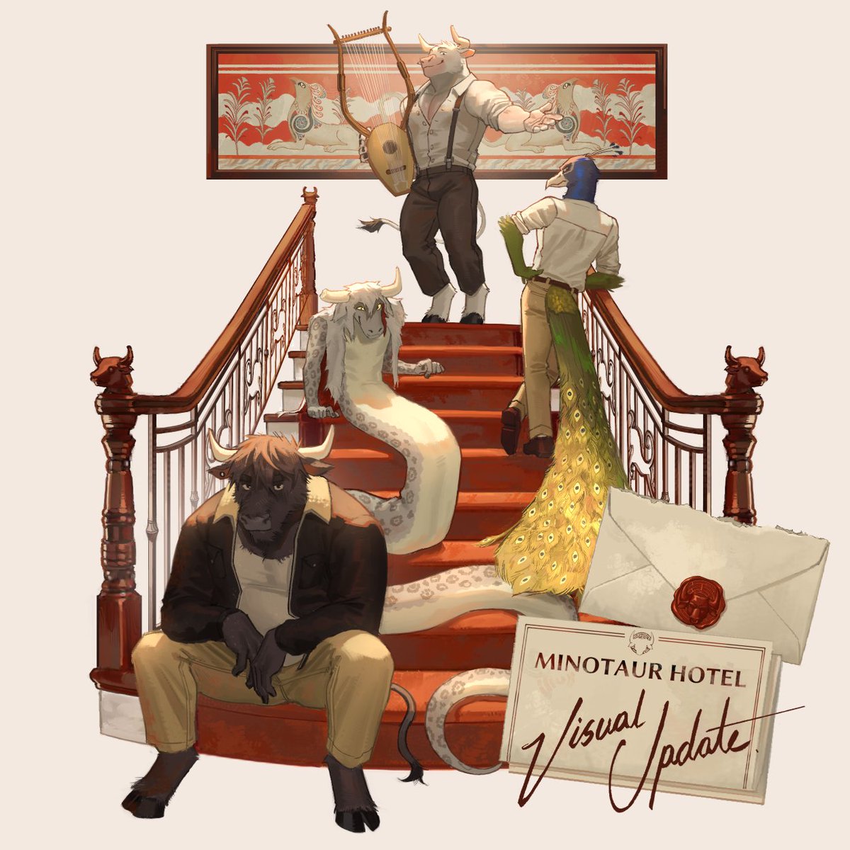 I'm super excited to announce that going forward I'll be the new art  director of Minotaur Hotel!! We've gathered up a great art team and  we'll be carrying out a Visual Update for the whole game!! can't wait  for everyone to see what we have in store 🐂🏨