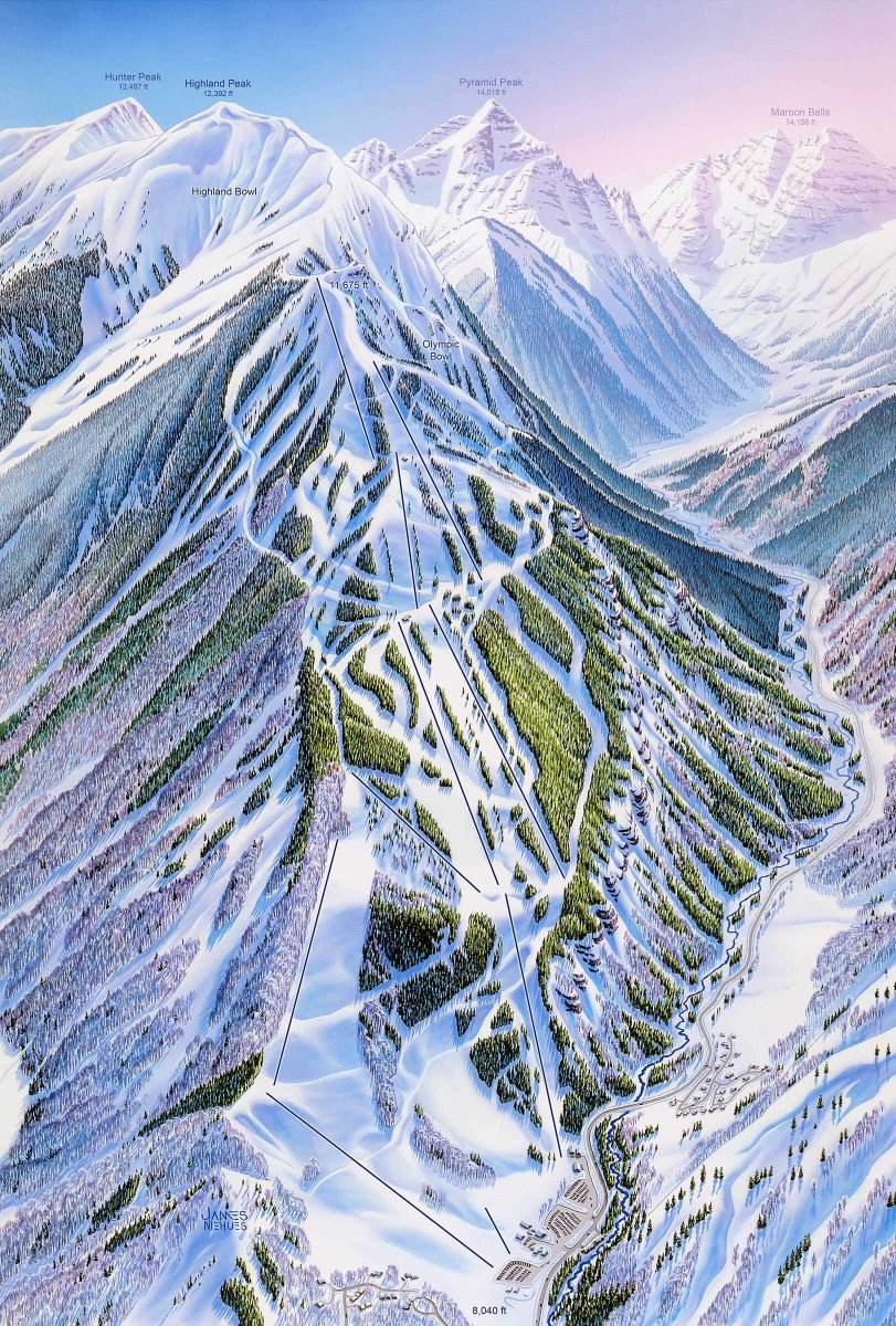 This rather dramatic depiction of Aspen Highlands was painted back in 1994. Expert skiers and snowboarders will never forget their turns in the famous, sky scraping Highlands Bowl.
𖧥⁠
𖧥⁠
𖧥⁠
@aspensnowmass #AspenHighlands #Aspen #Skiing #Snowboarding