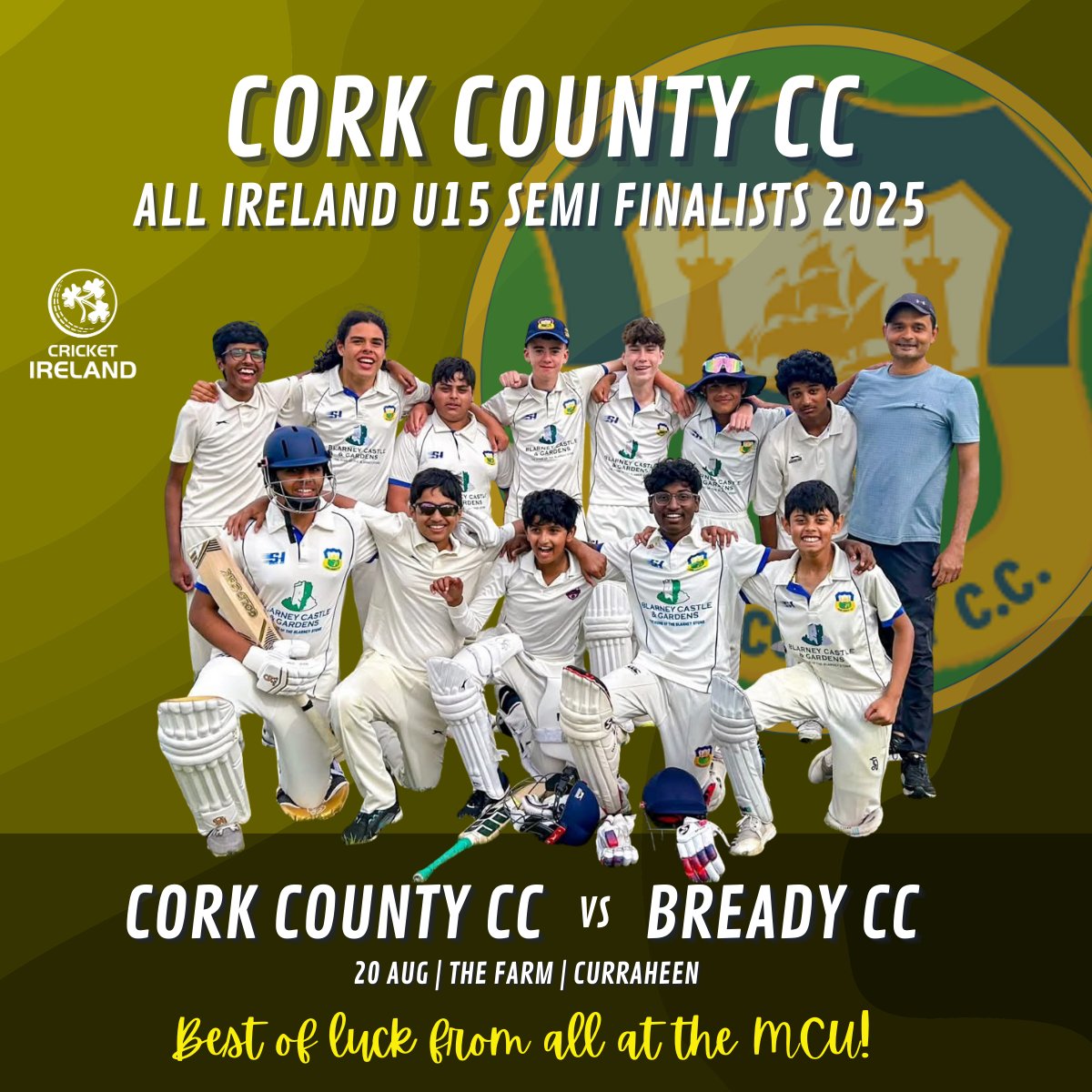 MunsterCricket's tweet image. The very best of luck to @Cork_CountyCC as their Under 15s take on @BreadyCC tomorrow in the @cricketireland All Ireland Semi Final! 

@CIParticipation