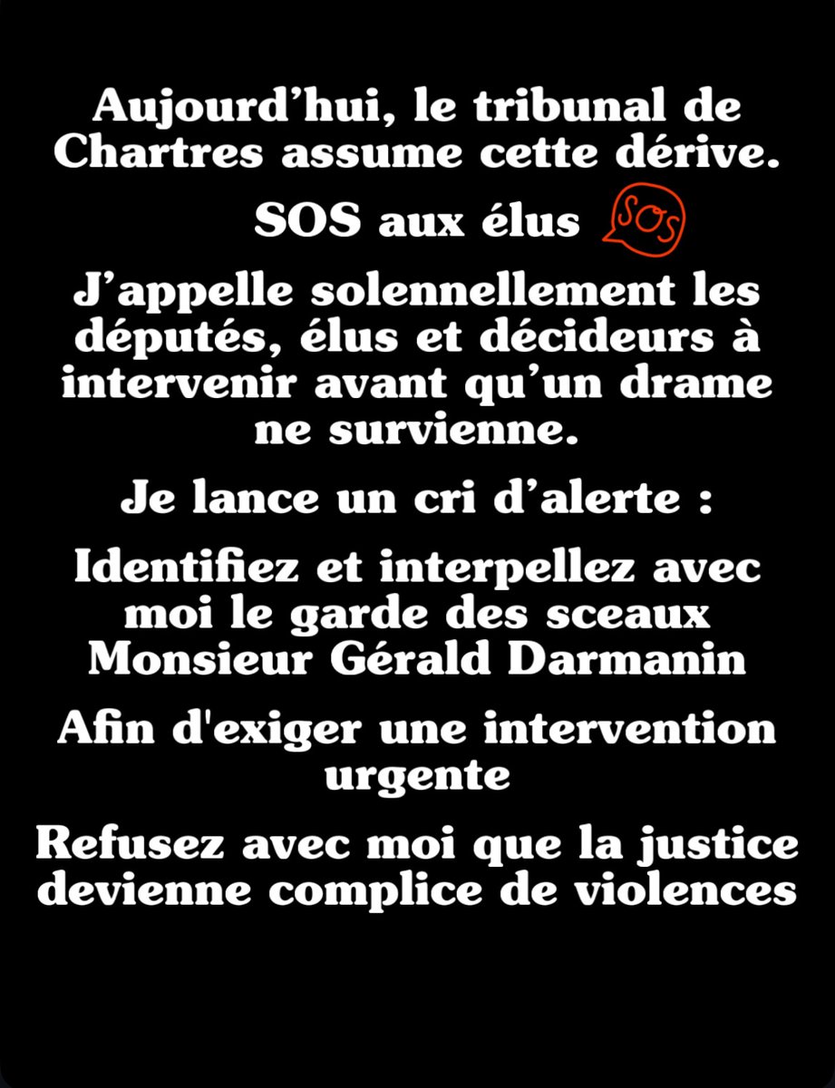 30 mois de non intervention et une non assistance à enfants en danger ‼️ 
Malgré une instruction ouverte avec juge d’instruction le tribunal de Chartres maintient en garde exclusive les enfants chez le père 
Je n’ai plus mes enfants depuis 10 mois !! 
<a href="/GDarmanin/">Gérald DARMANIN</a>