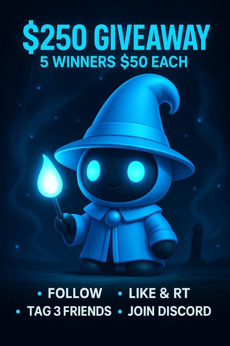 🎉 $250 GIVEAWAY 🎉
5 winners will each get $50 🧙‍♂️✨
To enter:
✅ Follow us
✅ Like and RT this post
✅ Tag 3 friends
✅ Join our Discord discord.gg/rGa7Rzu9RQ

Winners announced in 72h 🍀

$SOL $SUI
