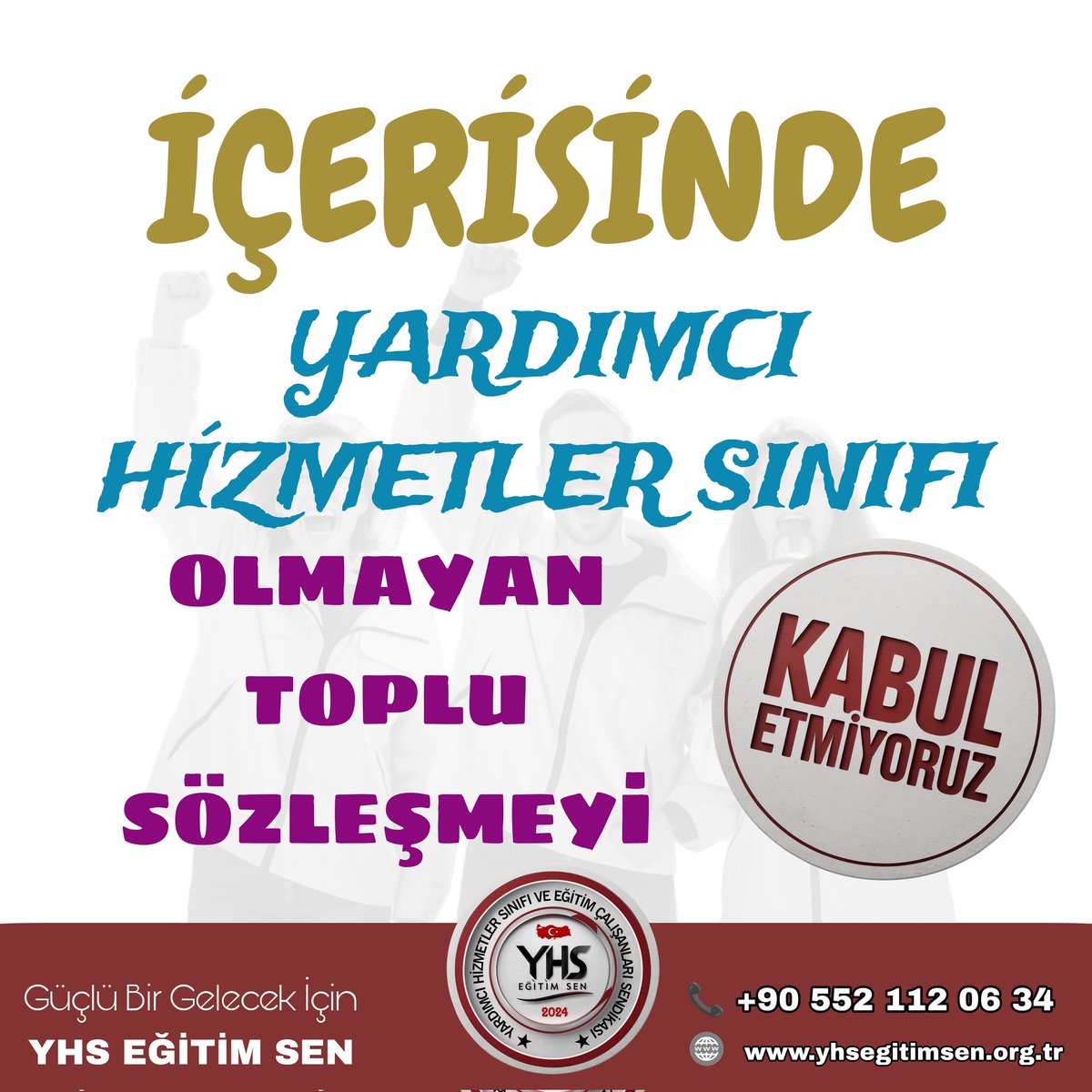 Yardımcı Hizmetler Sınıfı Eğitim Sendikası (@yhsegitimsen) on Twitter photo İçerisinde yardımcı hizmetler sınıfı bulunmayan hiçbir toplu sözleşmeyi kabul etmiyoruz! . Her sözleşme dönemi geldiğinde, bizler yine umutlarımızla oynanıyor, hakkımız erteleniyor!
#YhsSözüTutulsun
#YardımcıHizmetlerSınıfı
<a href="/RTErdogan/">Recep Tayyip Erdoğan</a> <a href="/hasandogan/">Hasan Doğan</a>
<a href="/eczozgurozel/">Özgür Özel</a> <a href="/csgbakanligi/">T.C. Çalışma ve Sosyal Güvenlik Bakanlığı</a> İçerisinde yardımcı hizmetler sınıfı bulunmayan hiçbir toplu sözleşmeyi kabul etmiyoruz! . Her sözleşme dönemi geldiğinde, bizler yine umutlarımızla oynanıyor, hakkımız erteleniyor!
#YhsSözüTutulsun
#YardımcıHizmetlerSınıfı
<a href="/RTErdogan/">Recep Tayyip Erdoğan</a> <a href="/hasandogan/">Hasan Doğan</a>
<a href="/eczozgurozel/">Özgür Özel</a> <a href="/csgbakanligi/">T.C. Çalışma ve Sosyal Güvenlik Bakanlığı</a>