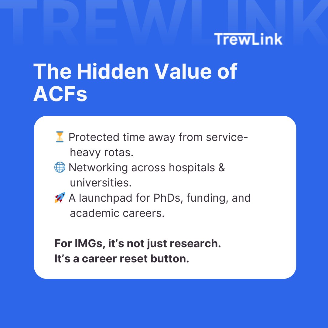 🎓 Think ACFs are only for Oxbridge grads? Myth.
🚫 No UK degree? No PhD? No network? Doesn’t matter.
Panels want curiosity + potential.

📝 Read the blog: community.trewlink.com/main-forum-sk9…

📊 Take your Fit Score: trewlink.trewai.com/login

#trewai #Trewlink #UK #IMG #NHS #Doctors