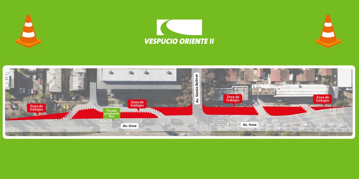 Autopista Vespucio Oriente ll (@avo2_) on Twitter photo Recuerde. Por obras previas a construcción Trinchera Salida Simón Bolívar, se mantiene ocupación de acera oriente de Av. Ossa, entre las calles Genaro Benavides y Guillermo Tell en comuna de #LaReina. <a href="/TTISantiago/">TransporteInforma Región Metropolitana De Santiago</a> <a href="/radiocarab/">Carabineros Radio</a> <a href="/mop_rm/">MOP RM</a> Recuerde. Por obras previas a construcción Trinchera Salida Simón Bolívar, se mantiene ocupación de acera oriente de Av. Ossa, entre las calles Genaro Benavides y Guillermo Tell en comuna de #LaReina. <a href="/TTISantiago/">TransporteInforma Región Metropolitana De Santiago</a> <a href="/radiocarab/">Carabineros Radio</a> <a href="/mop_rm/">MOP RM</a>